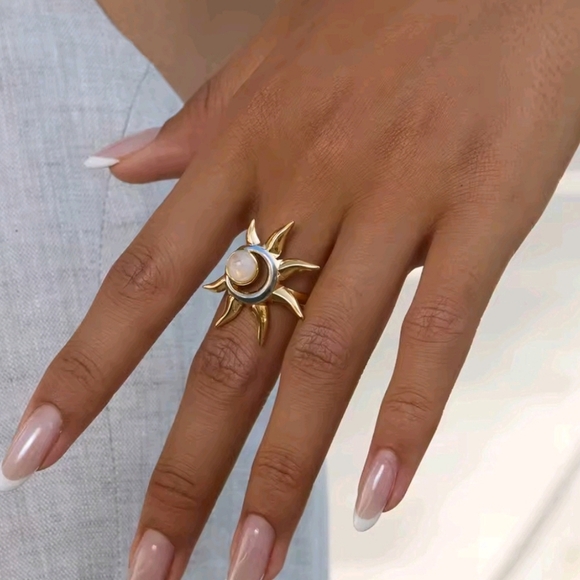 Moonstone Sun Ring Adjustable 18k Gold Plated Stainless Steel | NWOT - Picture 3 of 7